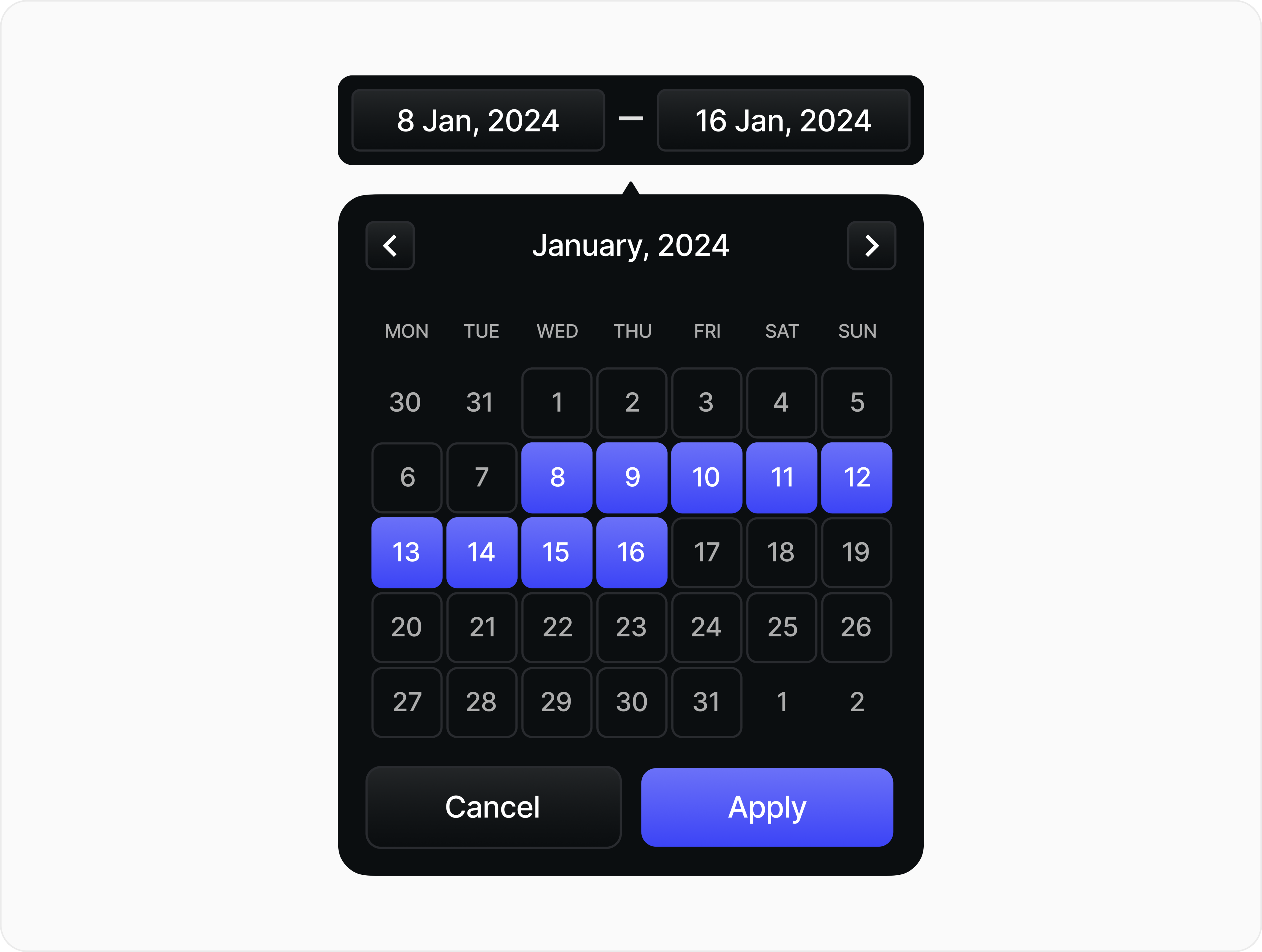 Datepicker interface design
